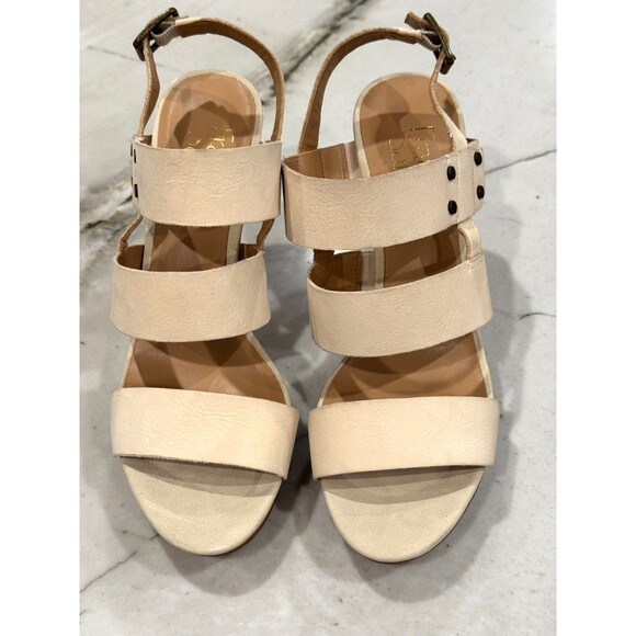 Franco Sarto Womens SZ 8 Ivory Nubuck Leather Mulan Strappy Heel Sandals Shoes - Picture 2 of 9